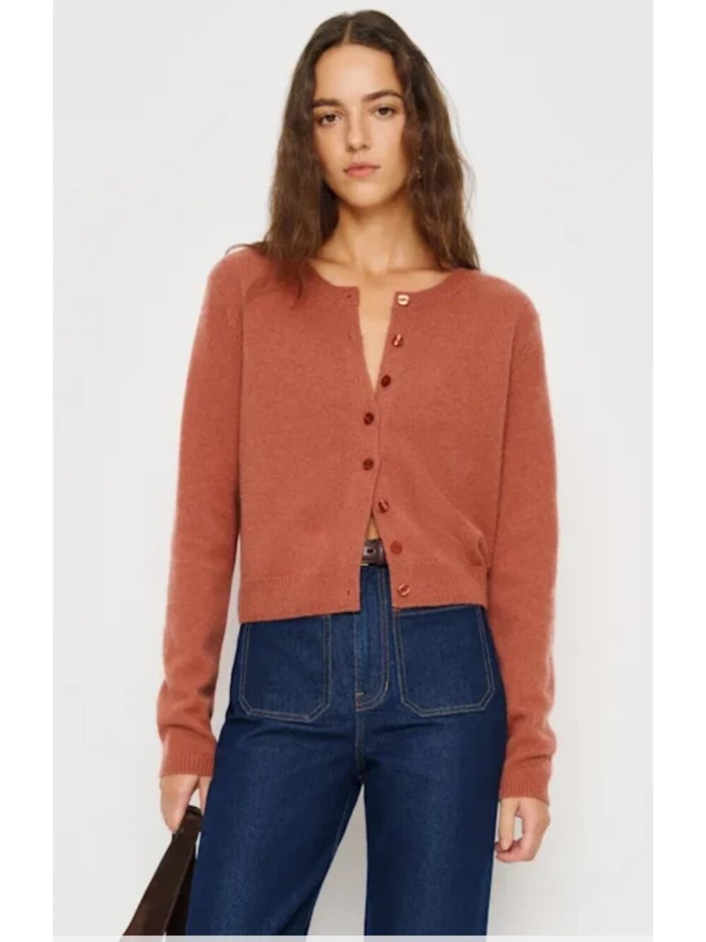 Reformation Cardigan Womens Small Clara Cashmere Crew Rosewood Cropped